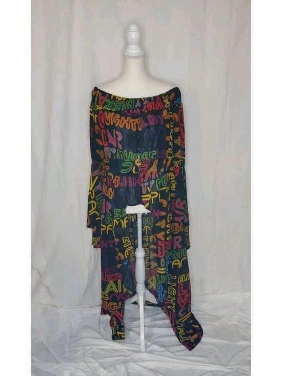 Ashley Stewart Tops - Ashley Stewart Graffti Dramatic Hi Low Duster Fairy Grunge Off Shoulder Sz 14/16